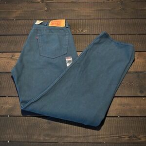 Levi Strauss 501 Original Men Jeans 38x32 Teal Blue Button Fly New